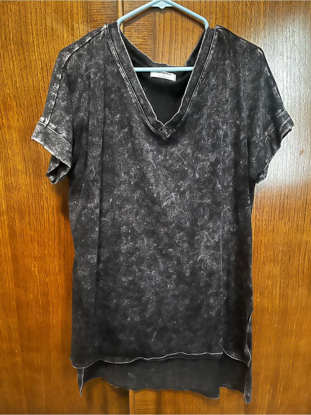Zenana Outfitters Washed Blue Jean look V‑Neck Short Sleeve Tunic